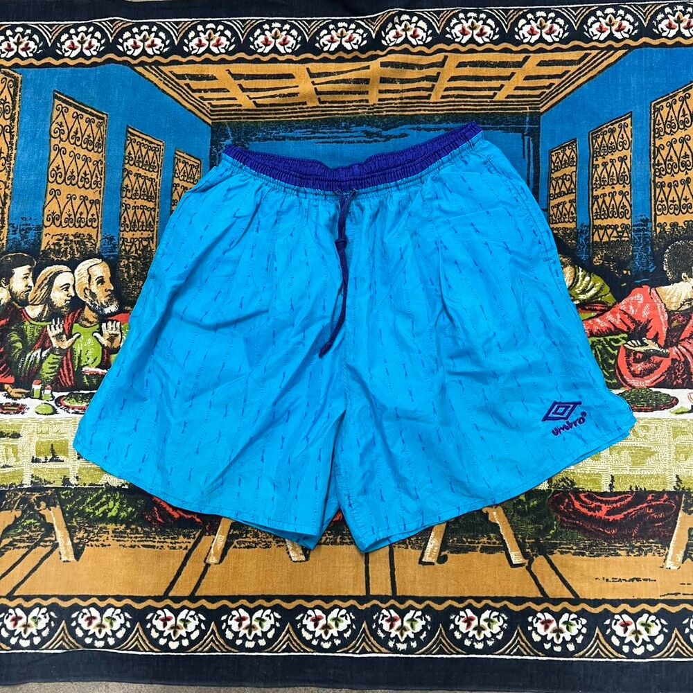 Vintage Umbro nylon soccer Shorts blue purple size xl world cup retro sportswear